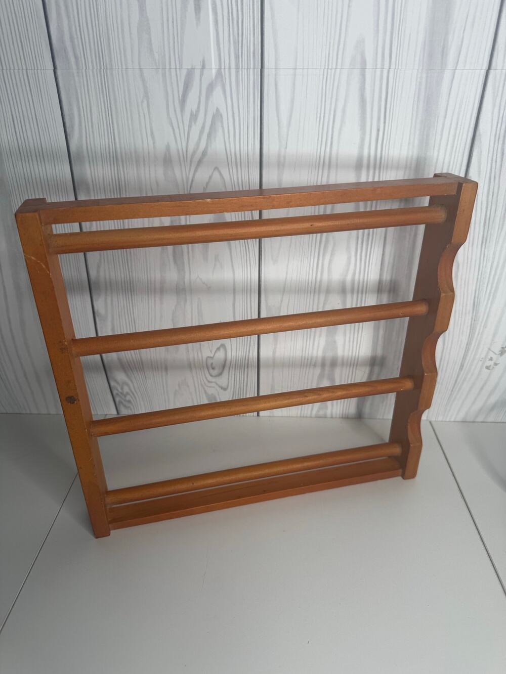 Vintage Wooden Towel Doily Potholder Rack Bathroom Kitchen Standing 12 x 12